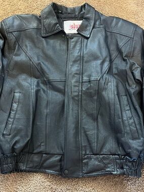 Black Leather Bomber Jacket -